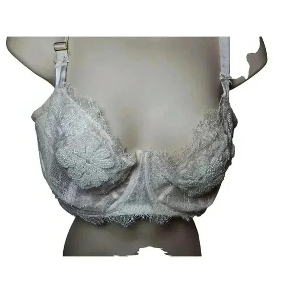 Victoria's Secret unlined 38DDD BRA white lace beaded embroider BRIDAL RARE